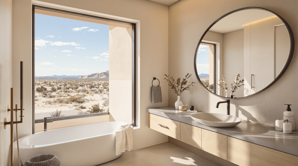 Desert modern bathroom with desert view