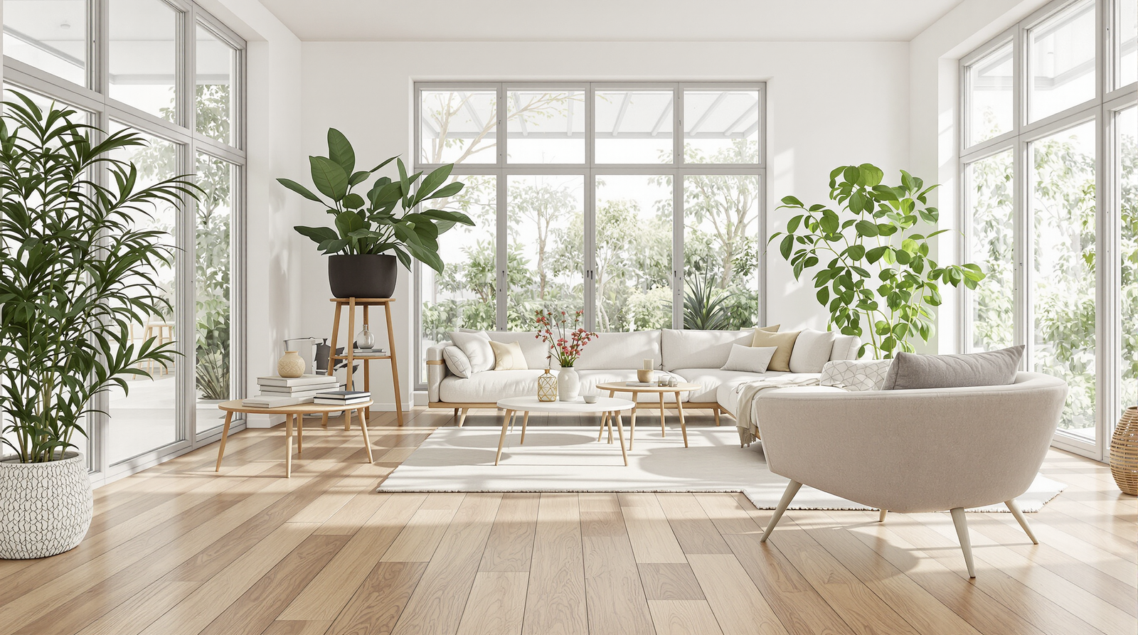 Modern living room with sustainable flooring