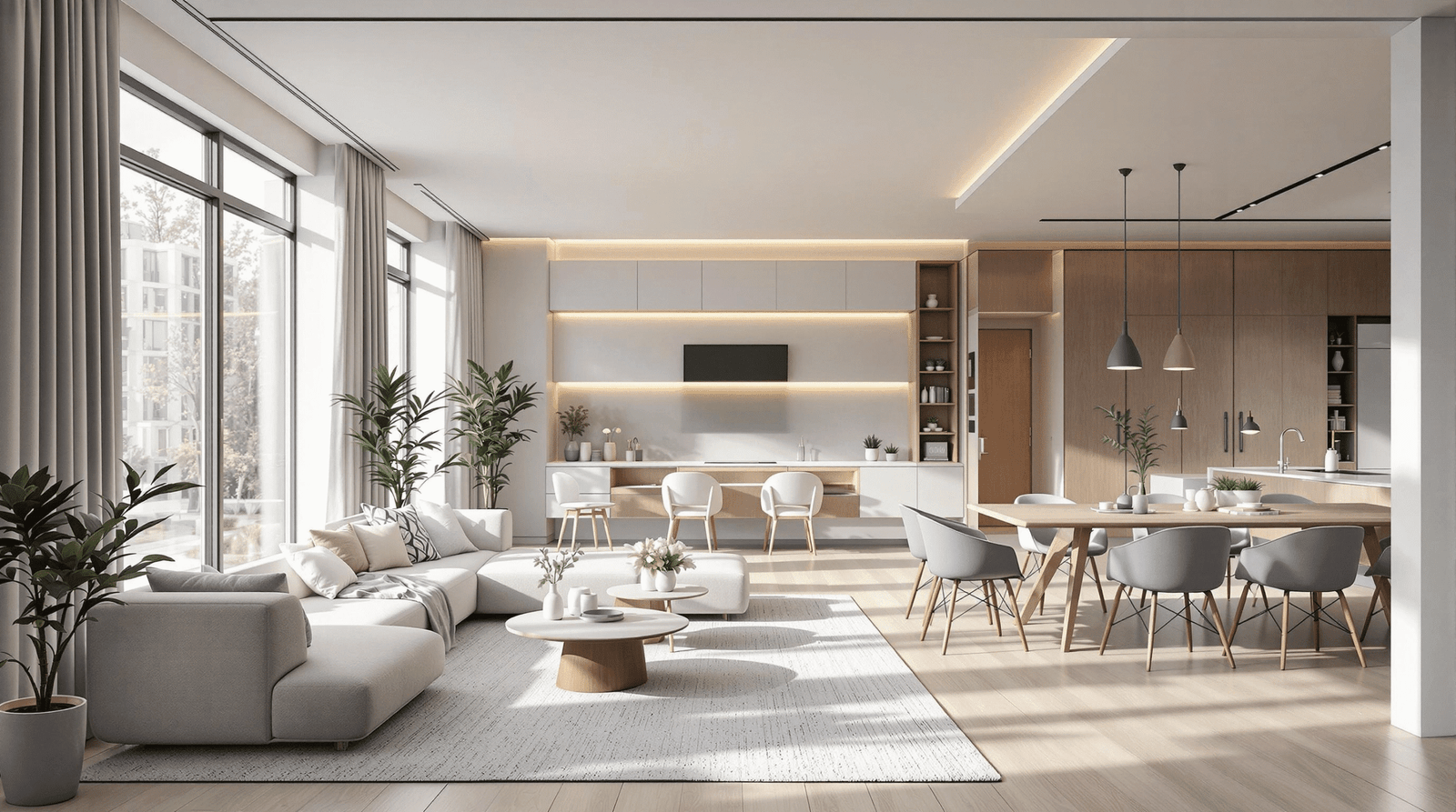 Stylish multi-functional room demonstrating adaptable design and modern aesthetics.