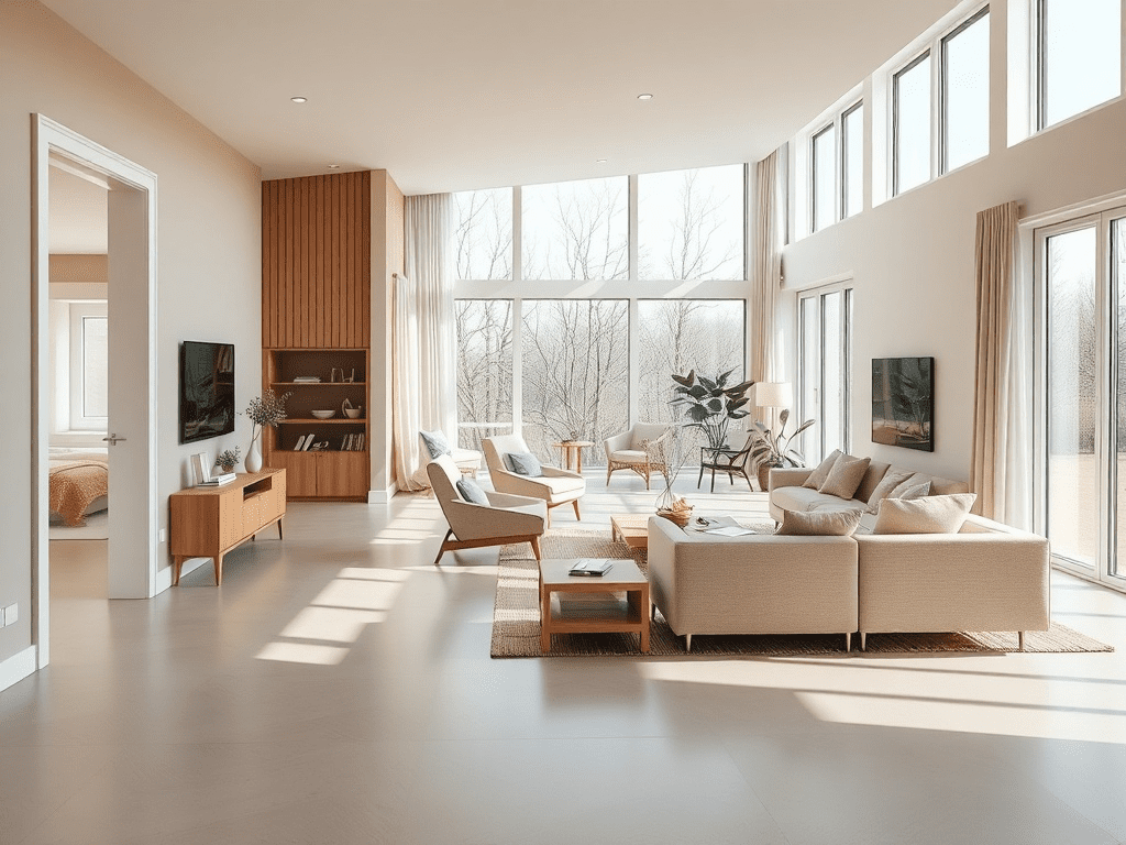 Accessible open-concept living space with Scandinavian design