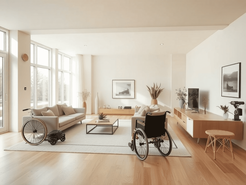 Accessible open-plan living room with minimalist design