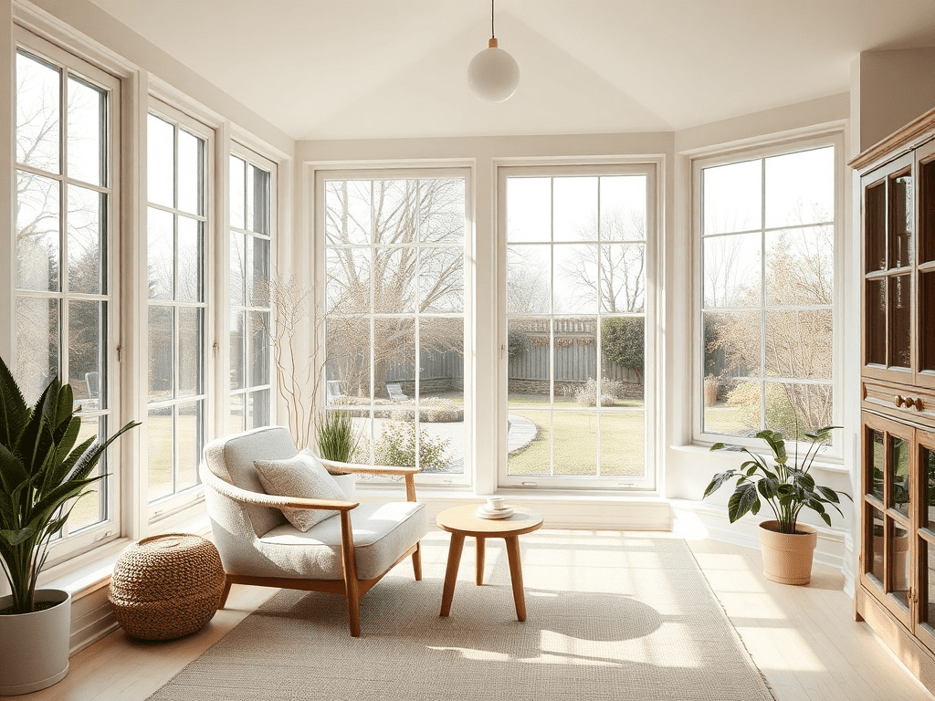 Minimalist sunroom with Scandinavian design and natural light
