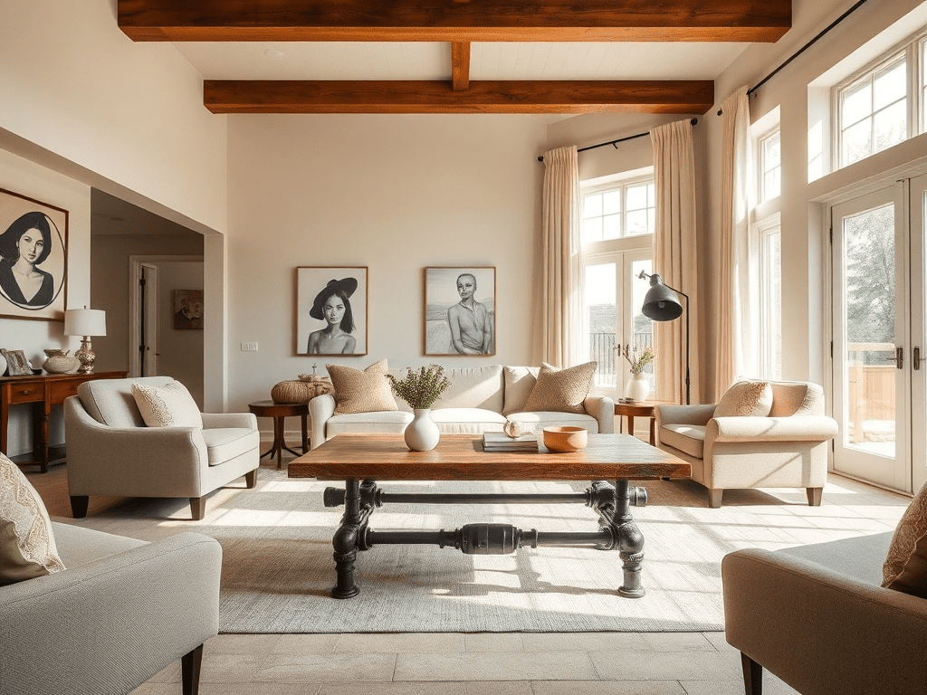 Upcycled coffee table in a modern living room with natural lighting