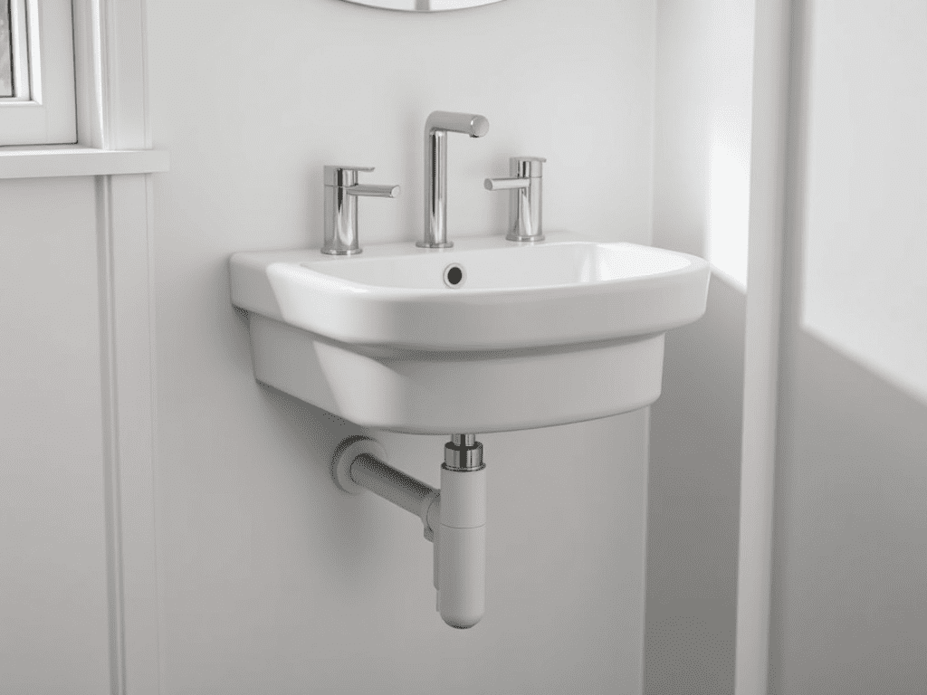 Adjustable height sink with knee space in a modern bathroom