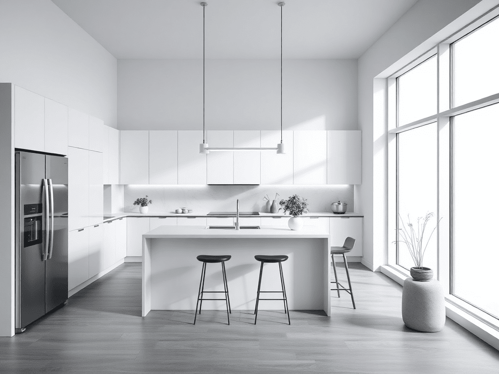 Contemporary kitchen with smart lighting and minimalist design