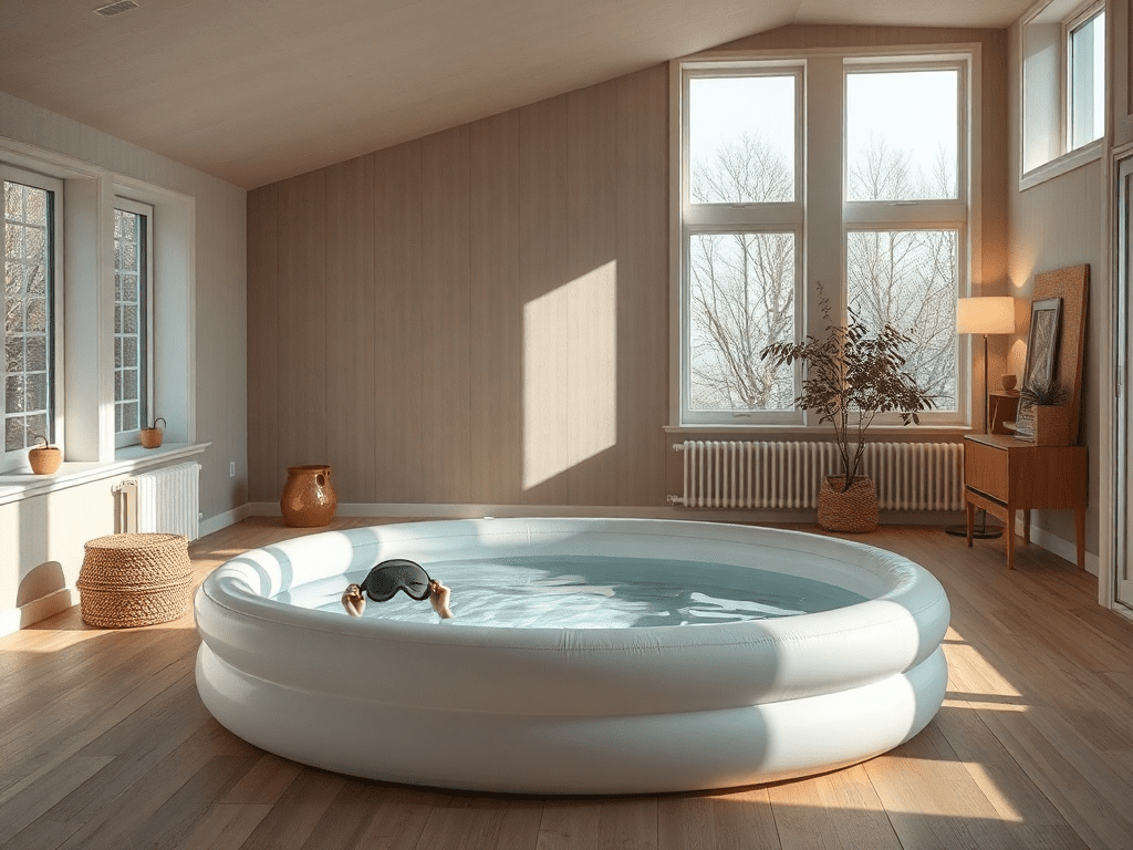 Affordable sensory deprivation setup with inflatable pool and accessories