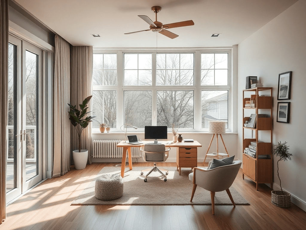 Home office with circadian rhythm lighting and Scandinavian design
