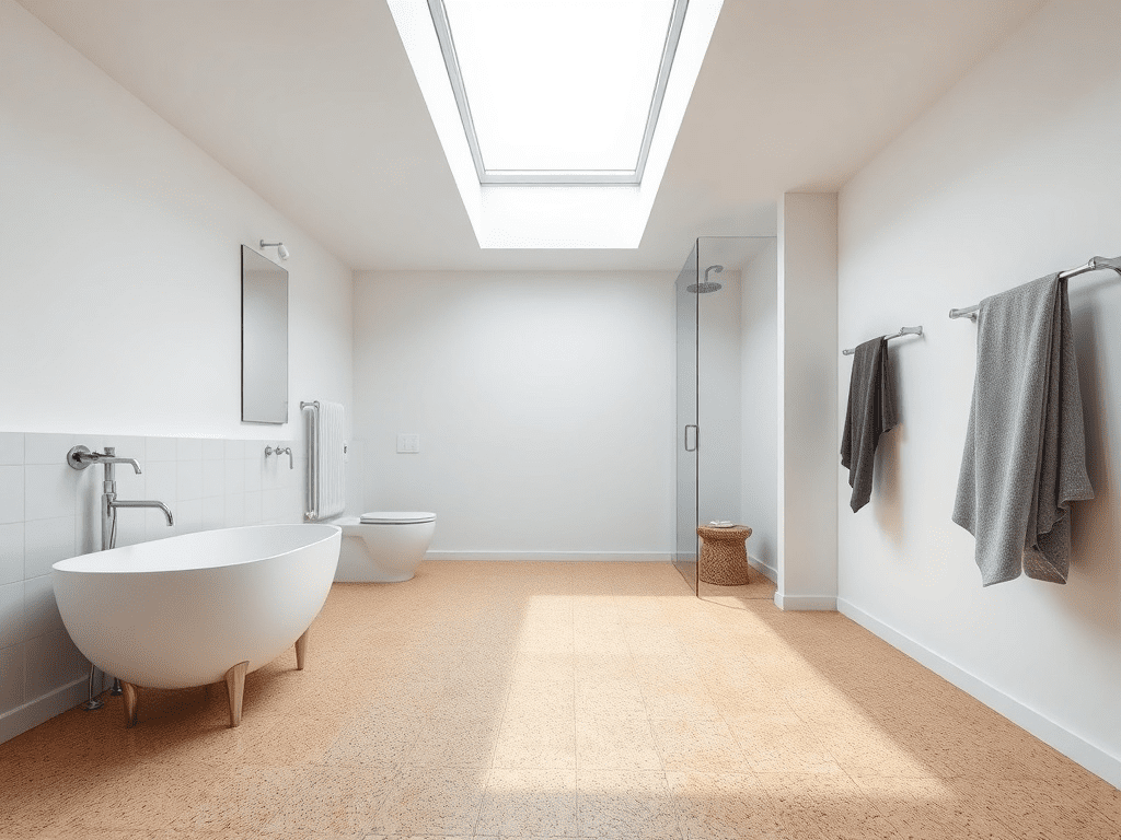 Modern bathroom with cork flooring and minimalist design