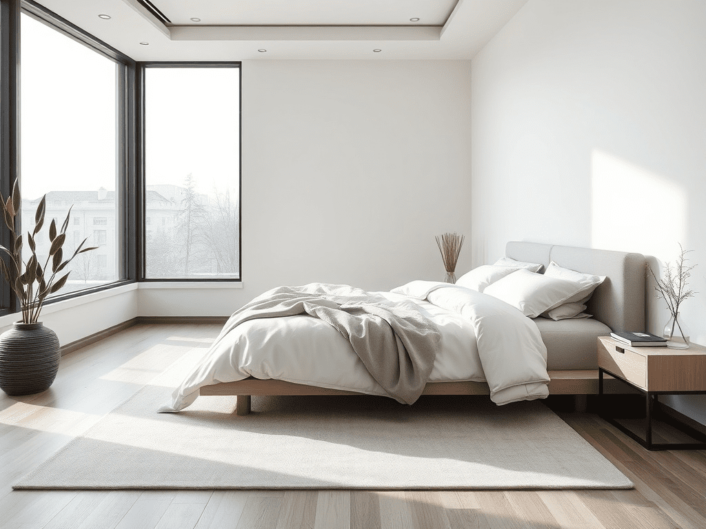 Modern bedroom with bamboo bedding