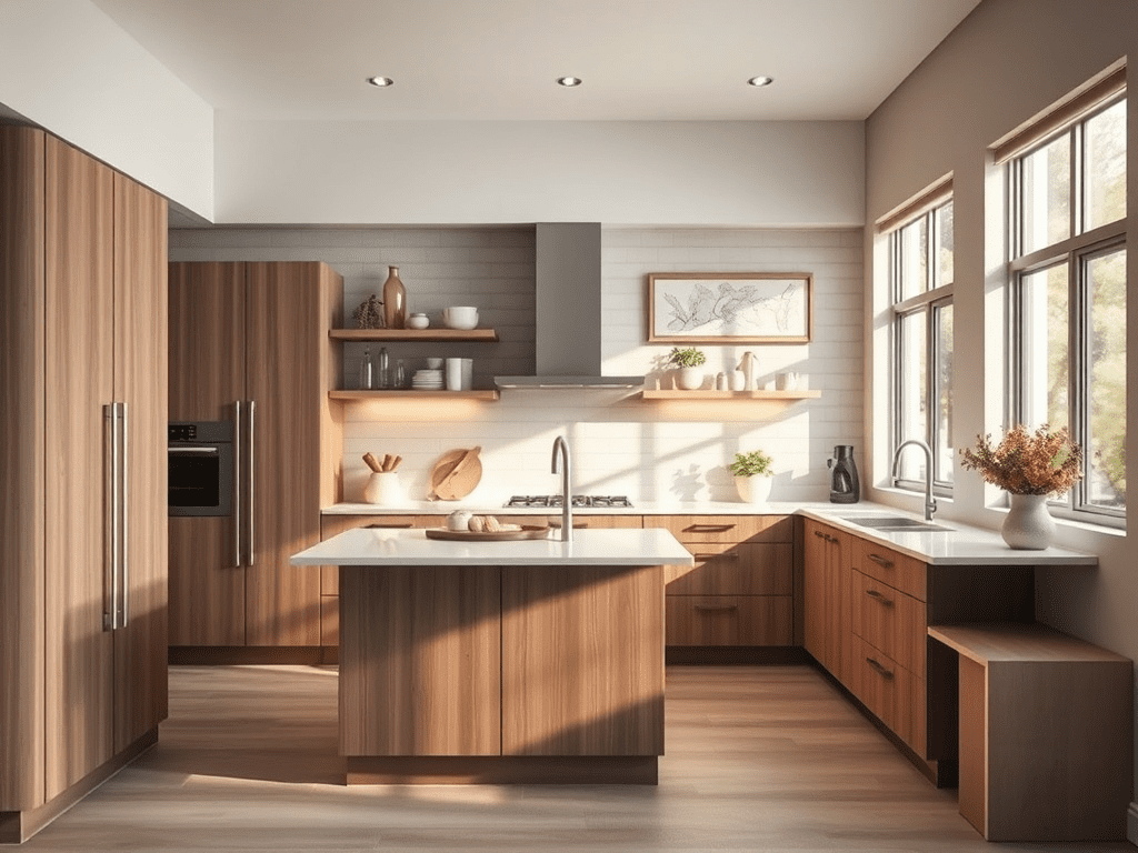 Modern kitchen with adjustable-height countertop and accessible features