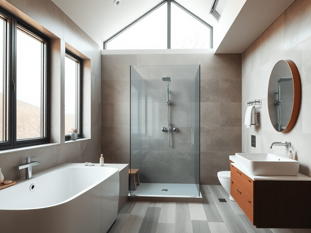 Small bathroom with Scandinavian design and walk-in shower
