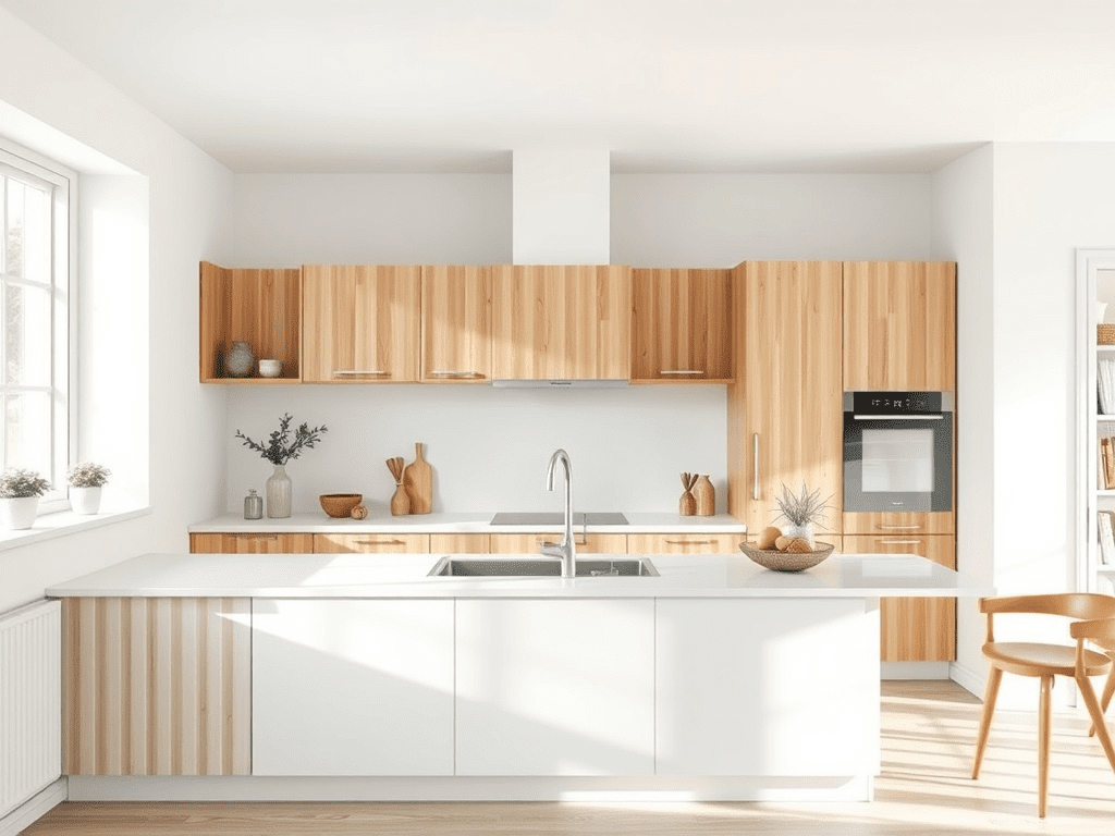 Sustainable kitchen with bamboo cabinets and recycled glass countertop
