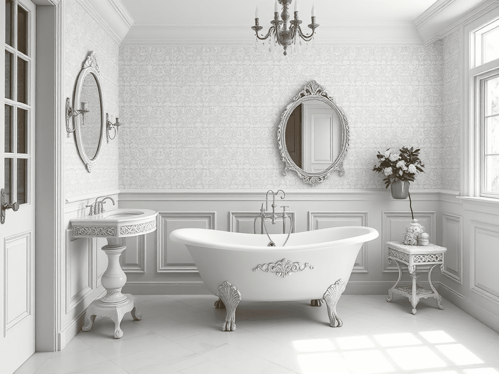 Victorian bathroom with clawfoot tub and pedestal sink