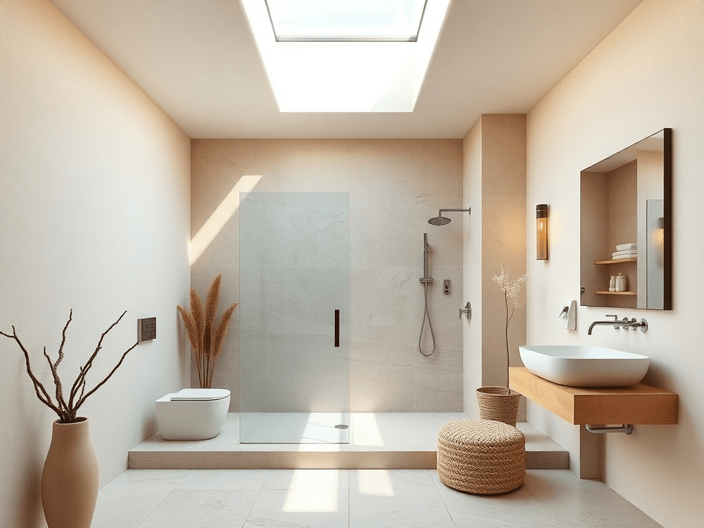 Minimalist desert bathroom with natural stone accents